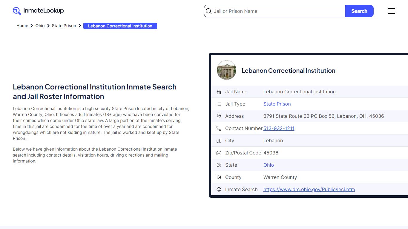 Lebanon Correctional Institution Inmate Search - Lebanon Ohio - Inmate ...